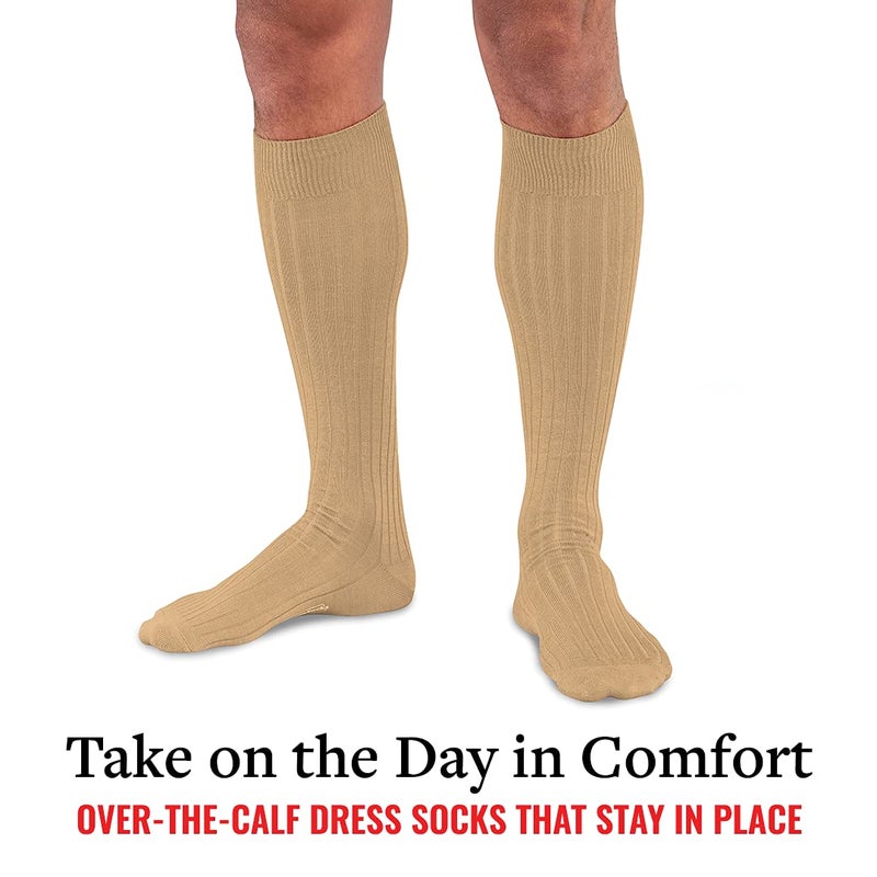 BoardroomSocks Merino Wool Dress Socks for Men â€“ Over-the-Calf, Ribbed Wool Dress Socks for Menâ€™s Size 8-12 â€“ Comfortable and Breathable Socks with Reinforced Heel and Toe by Boardroom Socks, Khaki - Image 3